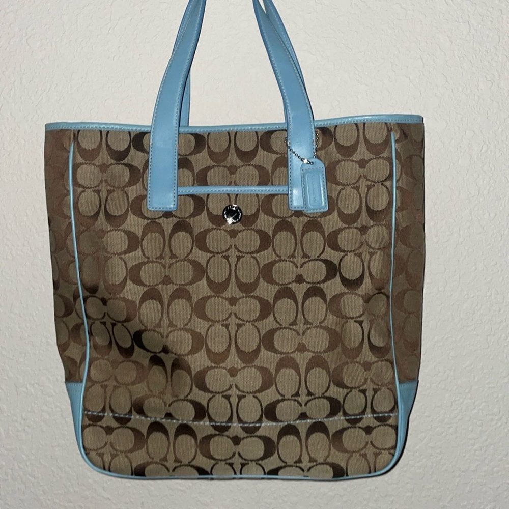 Coach Brown and Blue Signature Tote Bag
